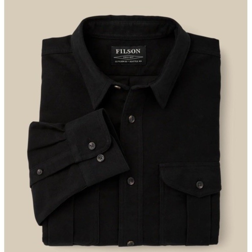 Filson Moleskin Seattle Shirt Men Black Cotton Heavy Flannel Sueded Shacket Med